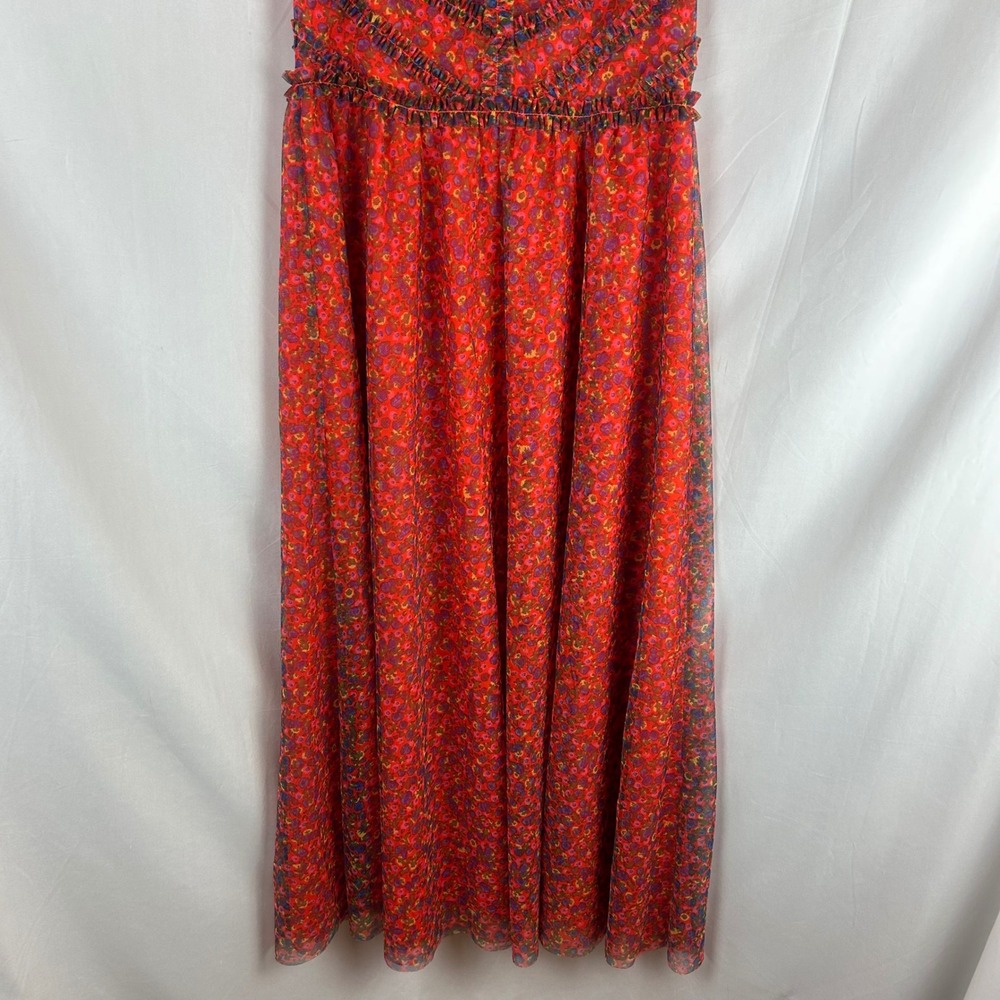 Boden Red Floral Tulle Maxi Dress Ruffle V-Neck Flutter Sleeve US 6 Party Event - Picture 4 of 8
